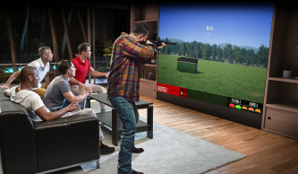 Home Theater using Laser Shot Simulation software and simulated firearms, here we are using a bolt-action rifle, 9 foot screen, and software is trap shooting american singles