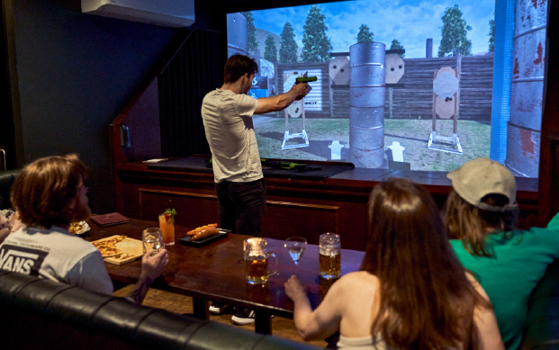 Laser Shot Simulations in venues / commercial , at a restaurant for entertainment at Point Blank