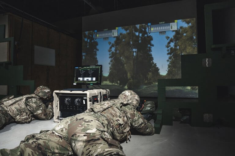 solider training on mobile marksmanship trainer laser shot simulations